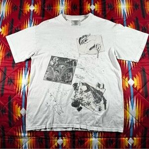 Vintage Andazia MC Escher Tee T-Shirt AOP Abstract Art Size Medium Fish White